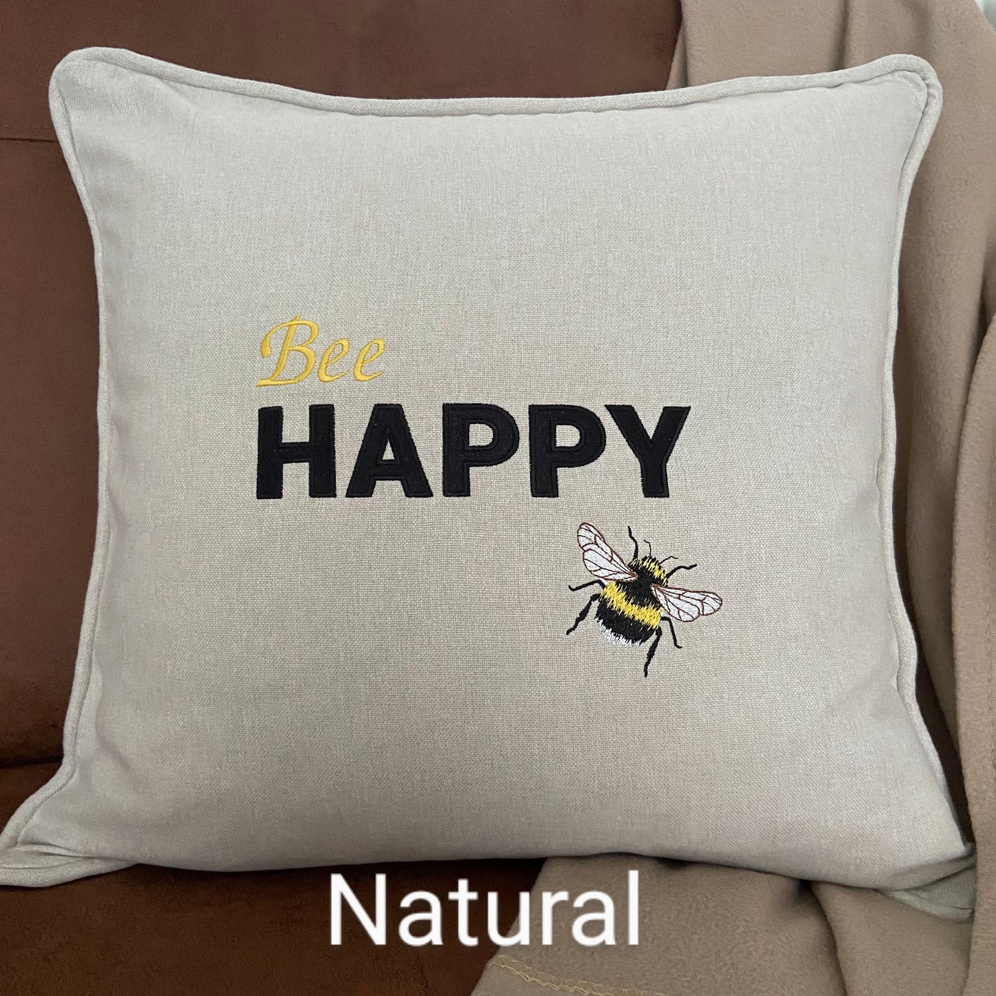 Bee Happy Embroidered Cushion Cover - 45cm x 45cm