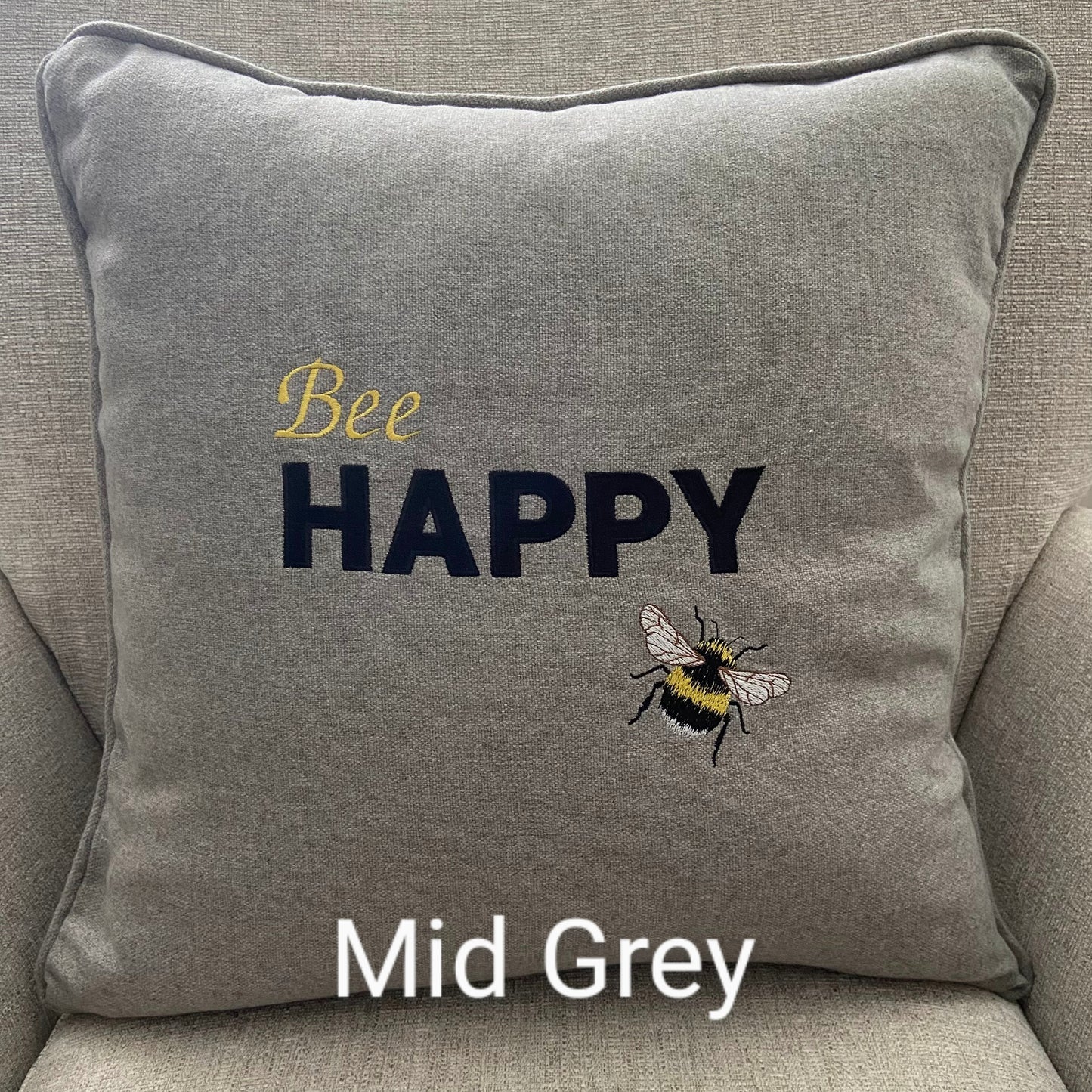Bee Happy Embroidered Cushion Cover - 45cm x 45cm