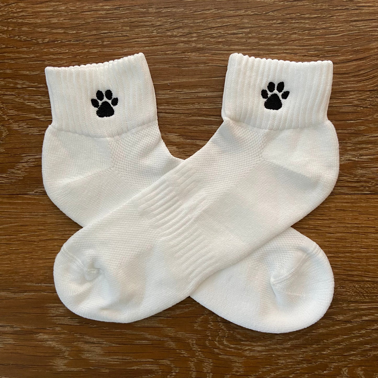 Paw Print Embroidered White Unisex Adults Quarter Socks. Dog Owner Gift Idea