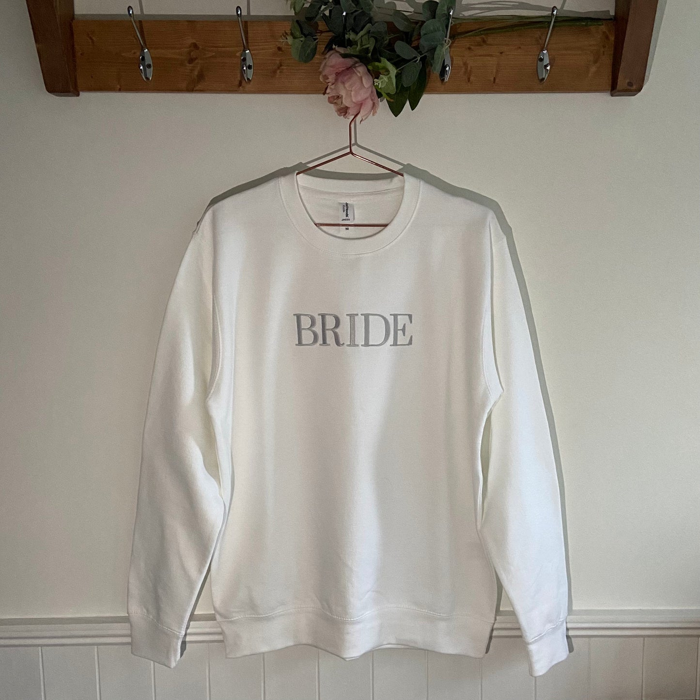White "Bride" Embroidered Adults Long Sleeved Sweatshirt