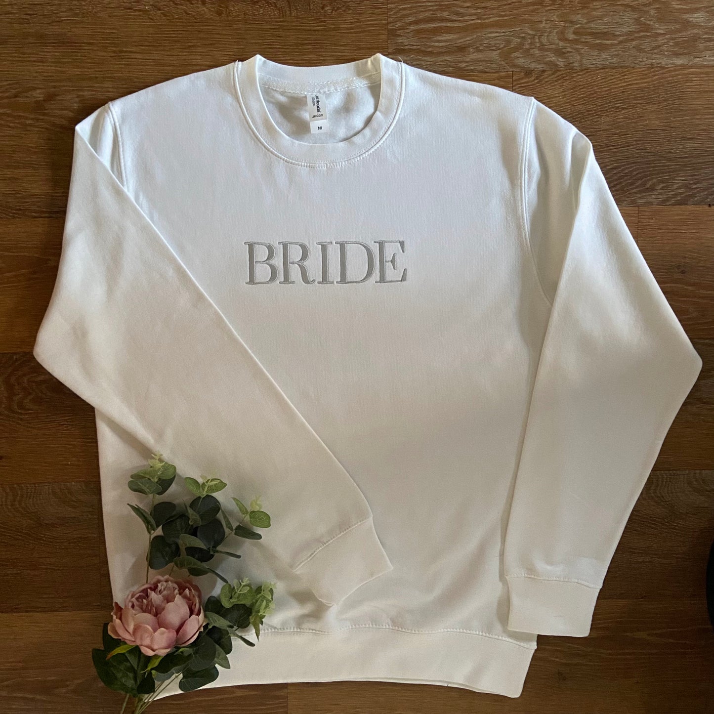 White "Bride" Embroidered Adults Long Sleeved Sweatshirt