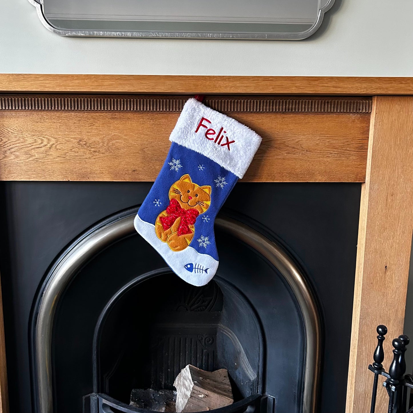 Personalised Embroidered Cat Christmas Stocking