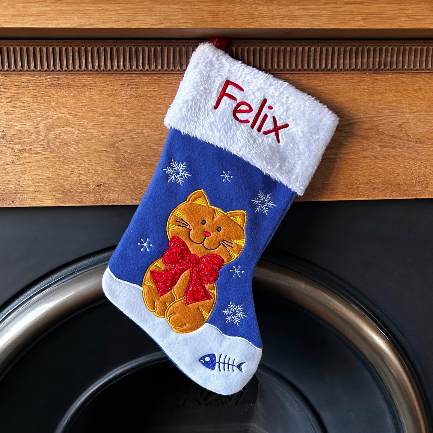 Personalised Embroidered Cat Christmas Pet Stocking. Christmas Decor