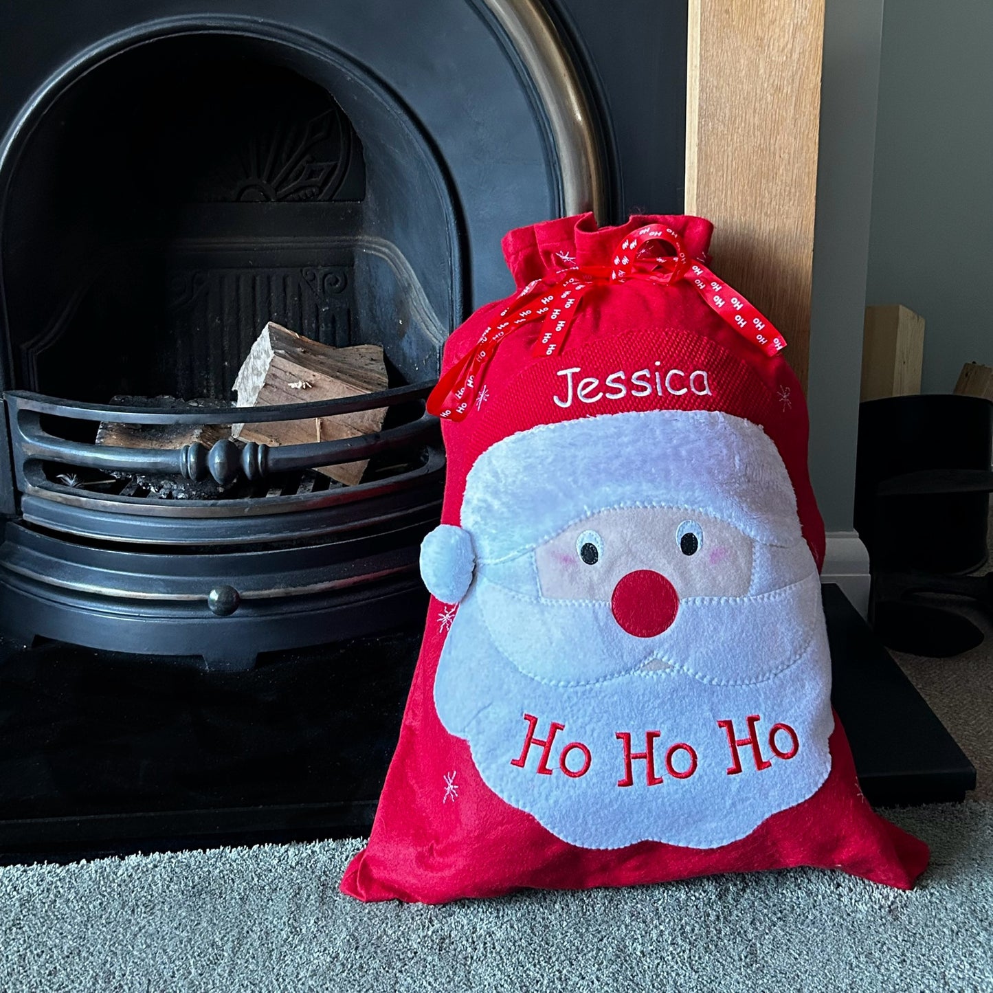 Personalised Embroidered Ho Ho Ho Red Christmas Santa Sack 50cm X 73cm. Christmas Decor