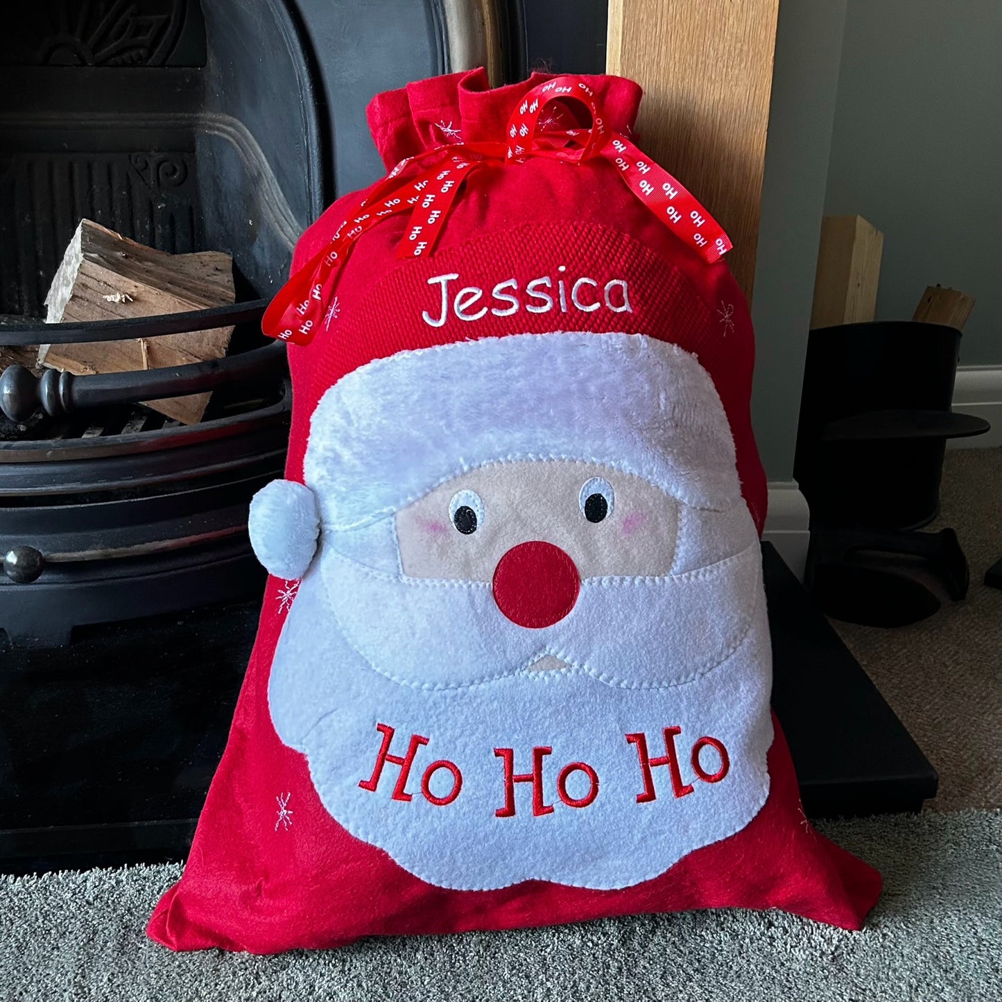 Personalised Embroidered Ho Ho Ho Red Christmas Santa Sack 50cm X 73cm. Christmas Decor