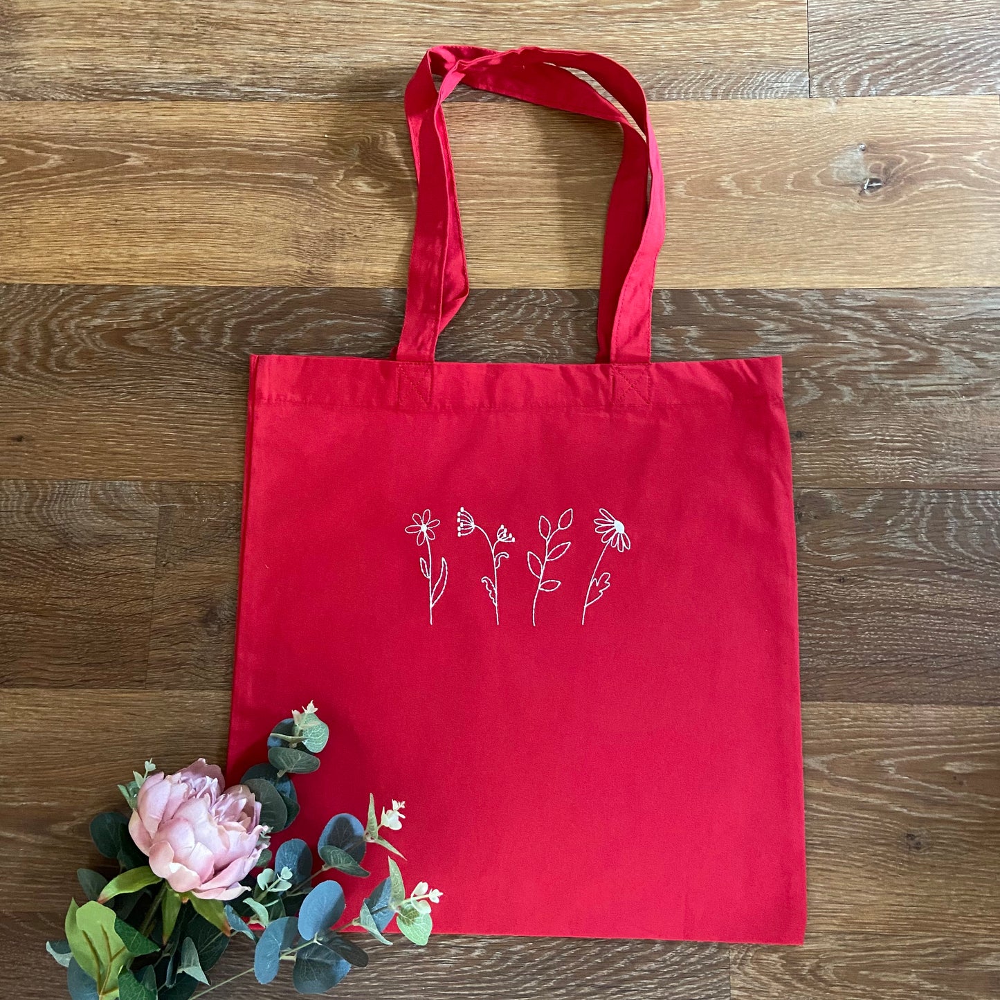 Wildflower Design Embroidered Organic Cotton Tote Bag