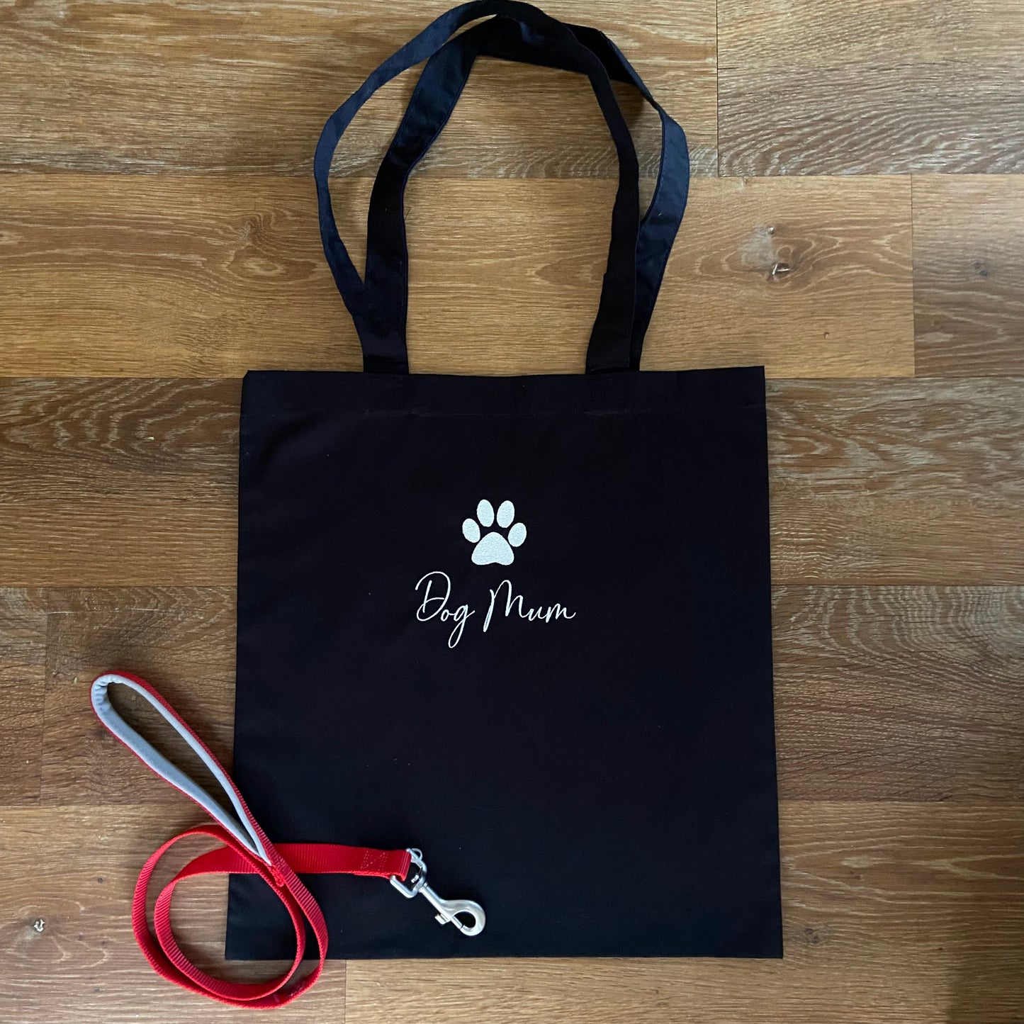 Dog Mum With Paw Print Embroidered Organic Cotton Tote Bag. Puppy Gift Idea