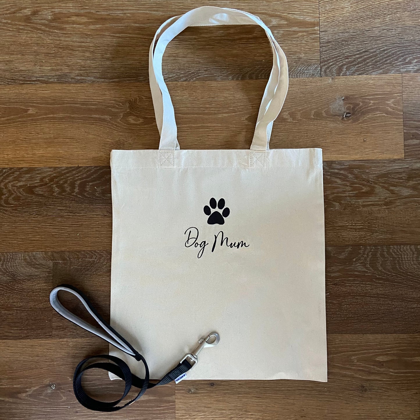 Dog Mum With Paw Print Embroidered Organic Cotton Tote Bag. Puppy Gift Idea