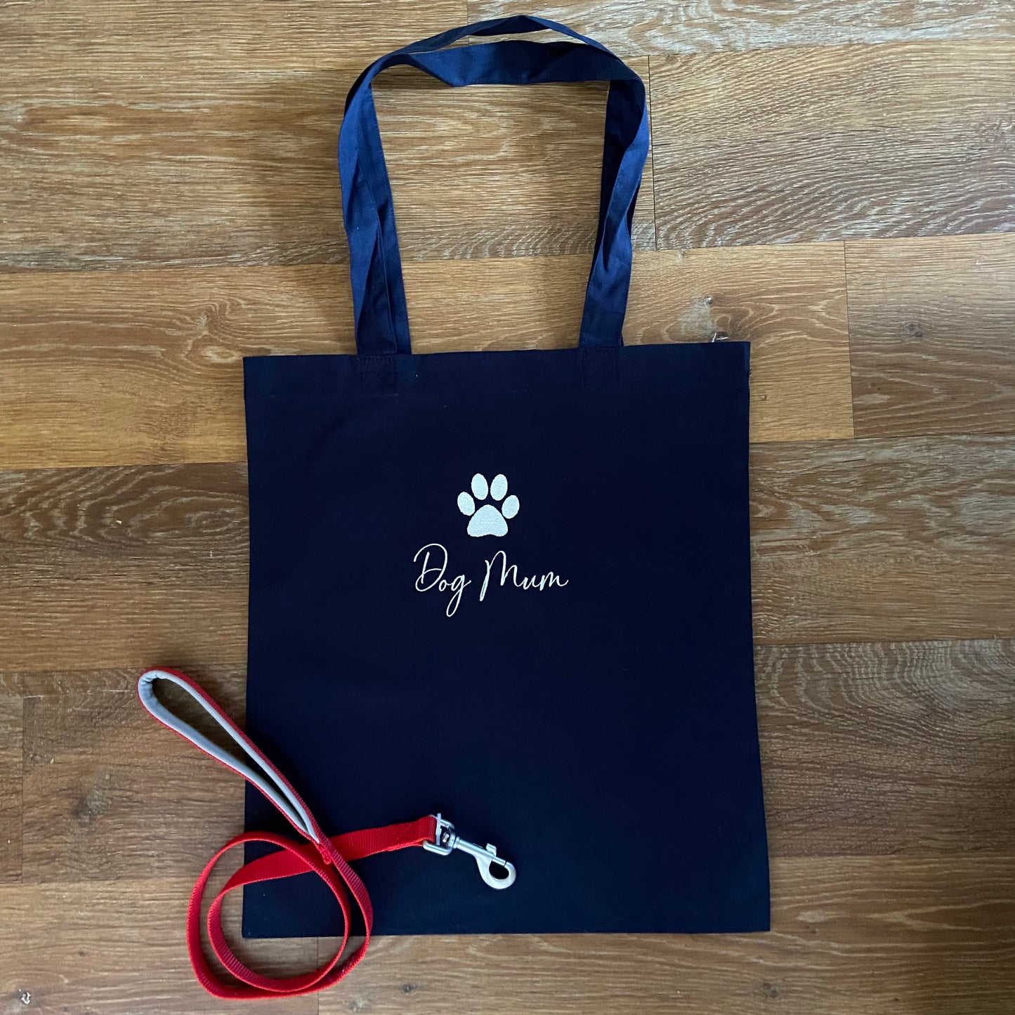Dog Mum With Paw Print Embroidered Organic Cotton Tote Bag. Puppy Gift Idea