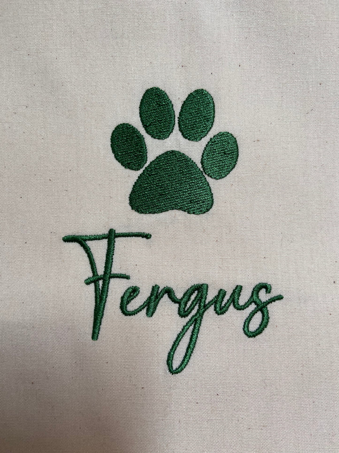 Personalised Dogs Name Embroidered Organic Tote Bag. Dog Gift. Puppy Gift idea. Dog Lover