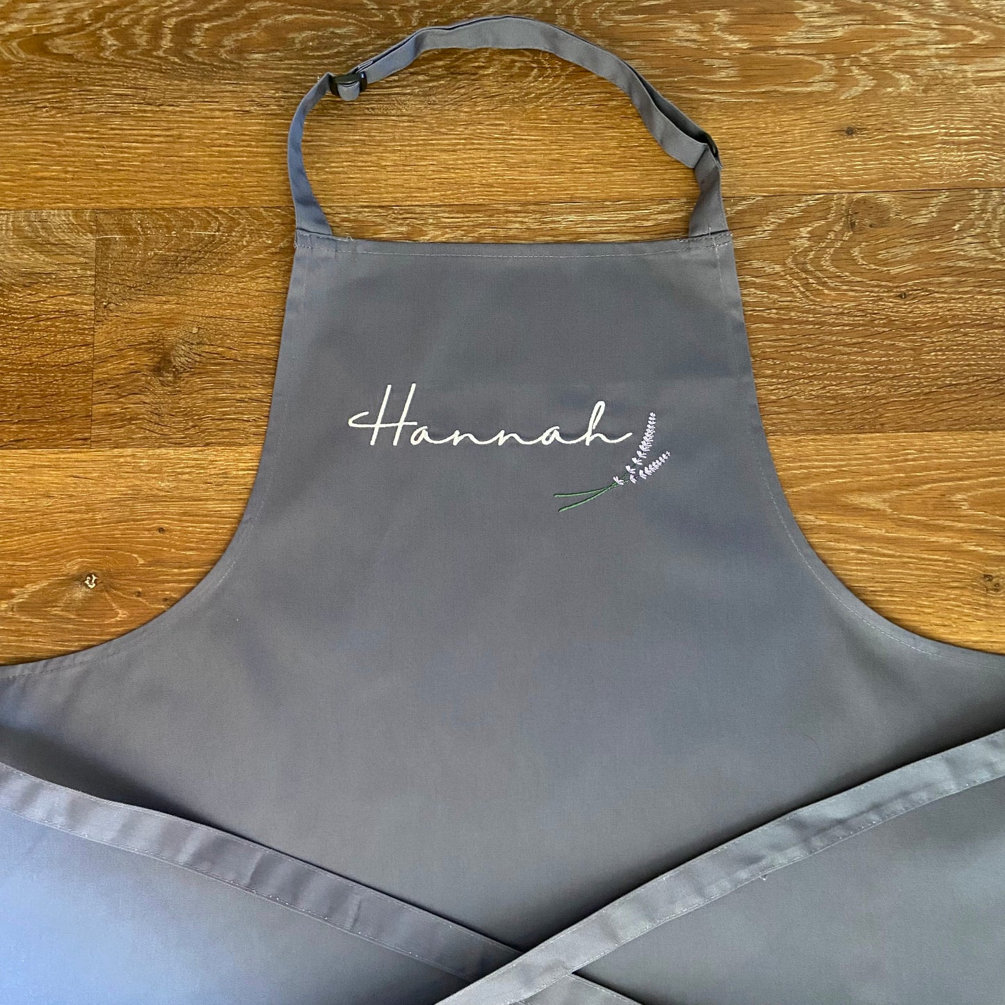 Personalised Embroidered Adults Apron with Lavender Sprig Design