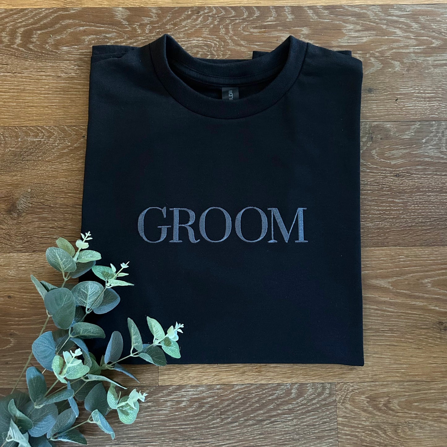 Black "Groom" Embroidered Adults Short Sleeved T-Shirt
