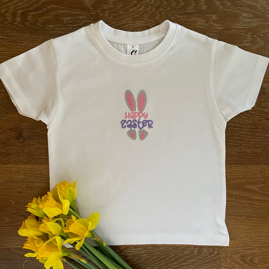 Happy Easter Embroidered Short Sleeve Kids Unisex T-Shirt. Age 2 -12 Years