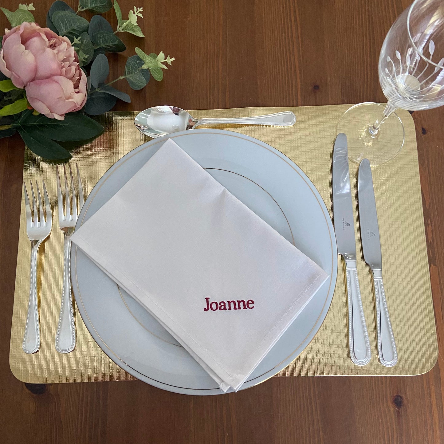 Personalised Embroidered White Poly Cotton Table Napkins