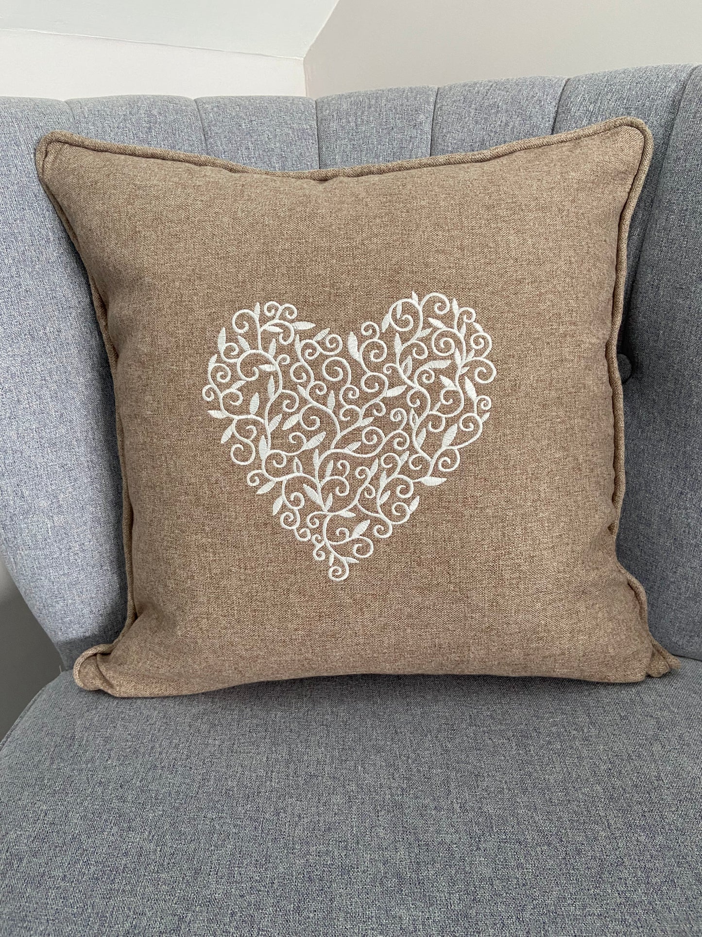 Detailed Heart Embroidered Cushion Cover - 45cm x 45cm