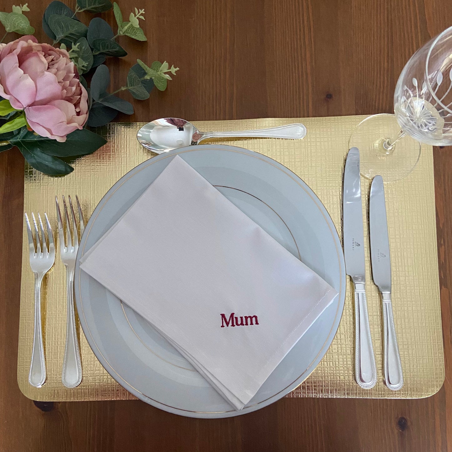 Personalised Embroidered White Poly Cotton Table Napkins