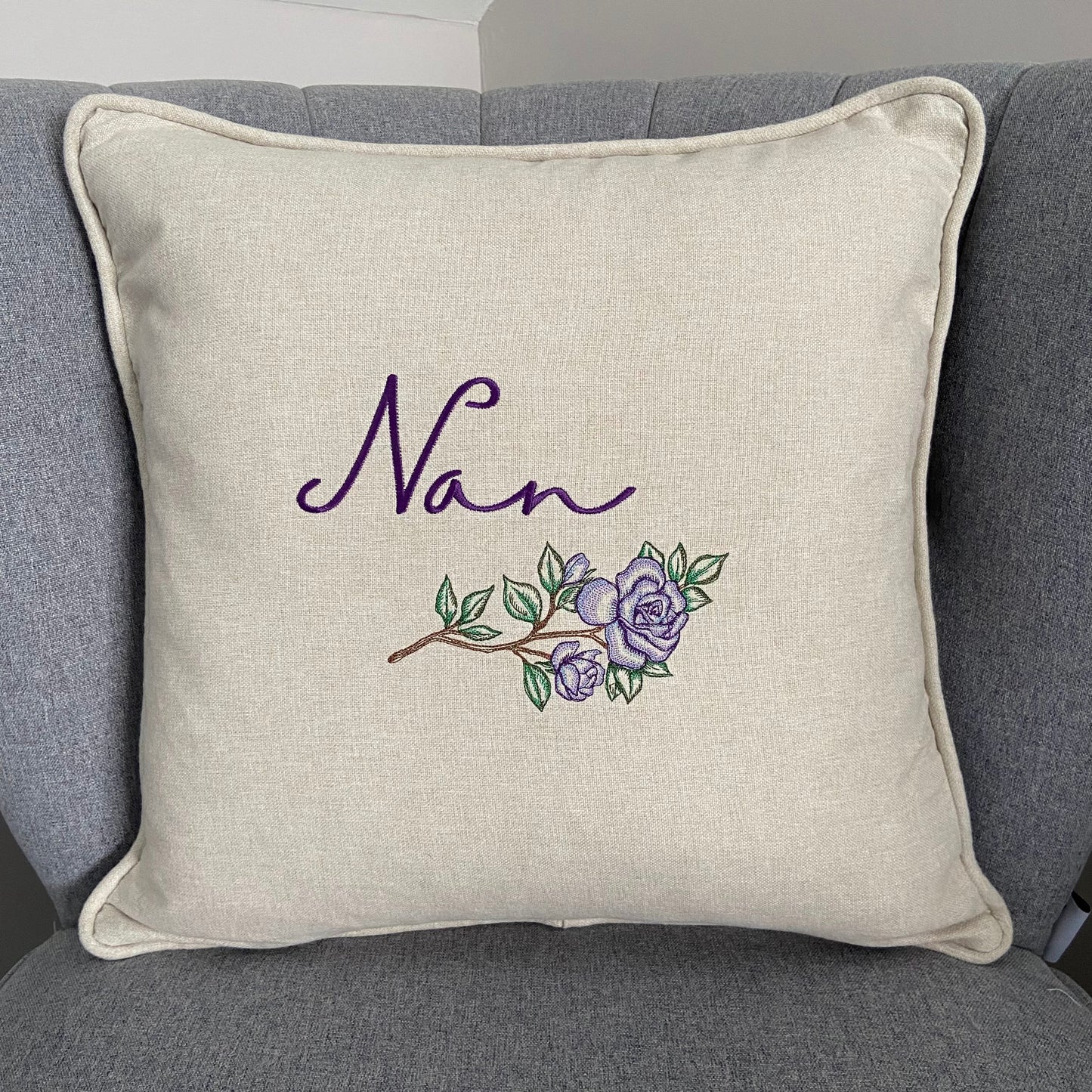 Mum or Nan with Roses Embroidered Cushion Cover - 45cm x 45cm