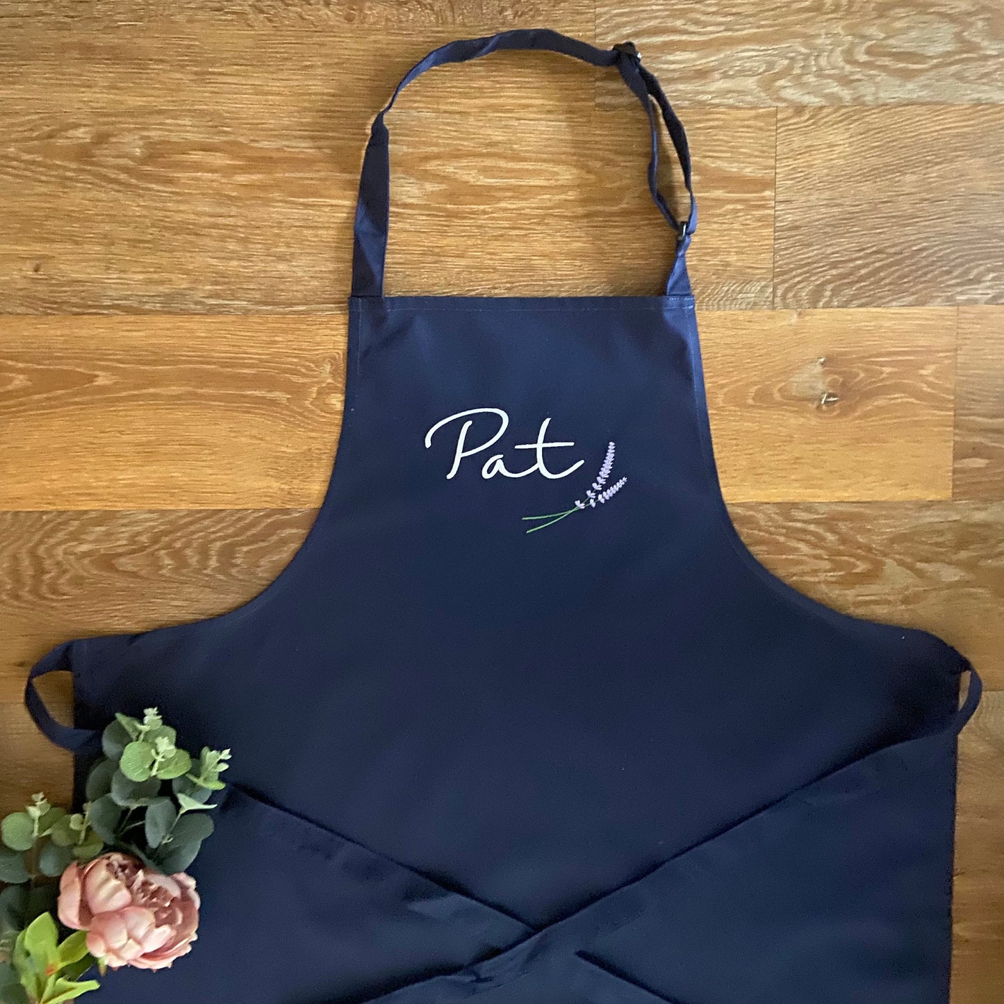 Personalised Embroidered Adults Apron with Lavender Sprig Design