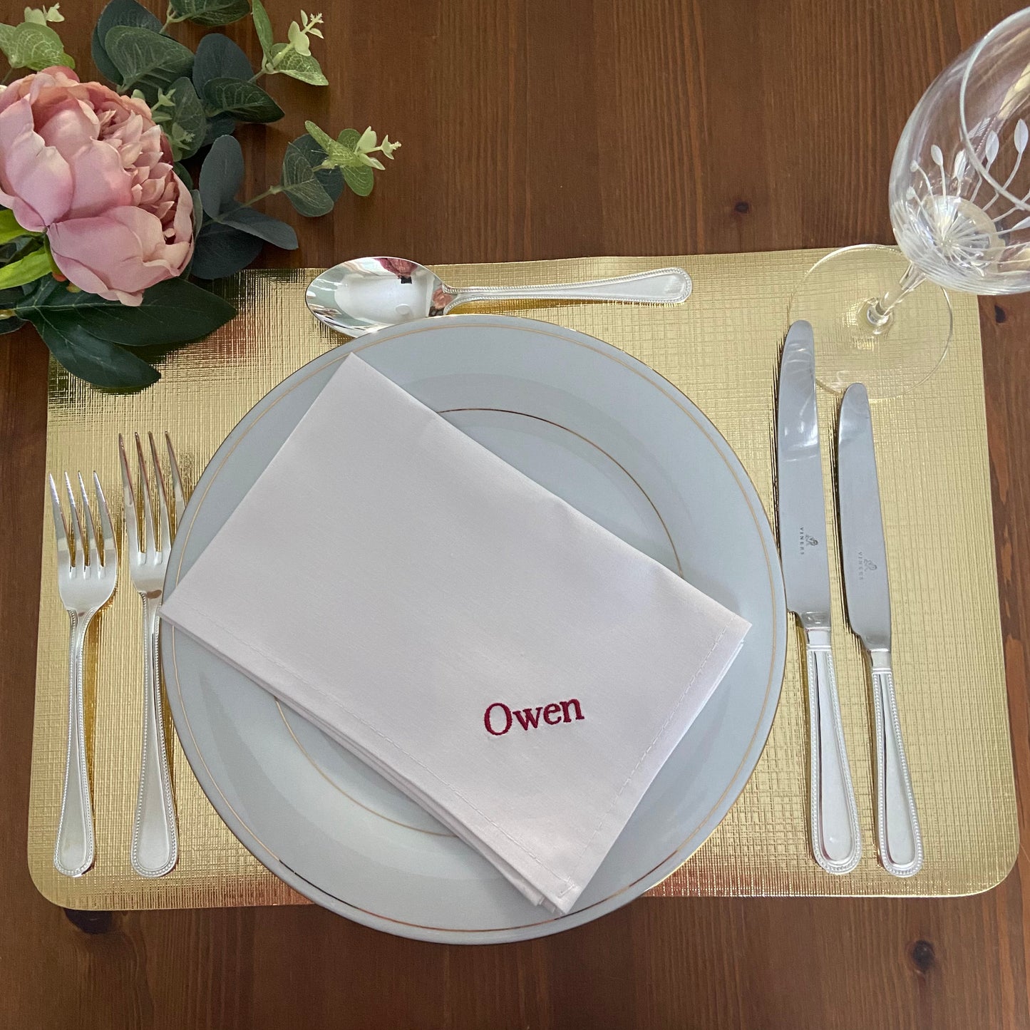 Personalised Embroidered White Poly Cotton Table Napkins