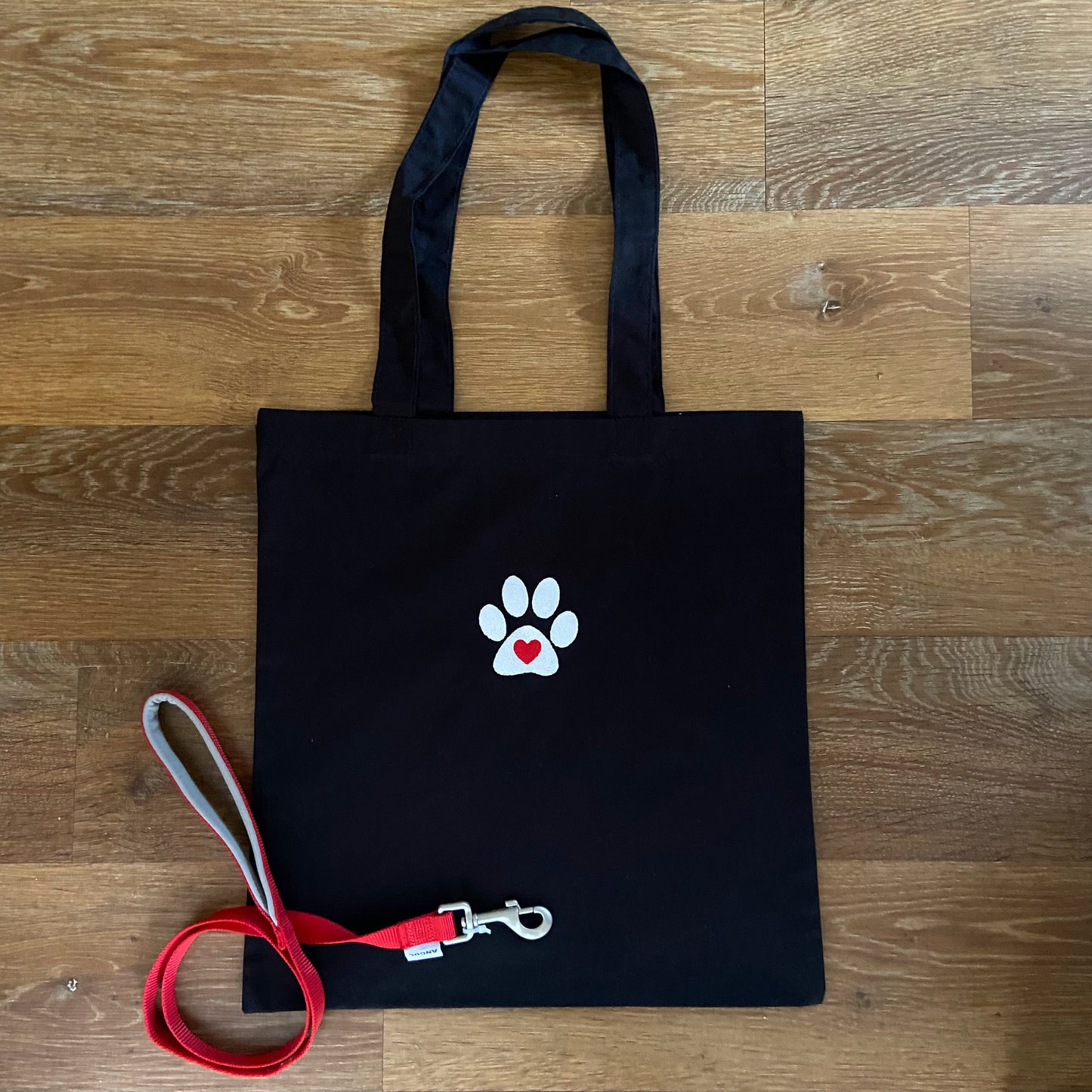 Paw Print With Love Heart Embroidered Organic Cotton Tote Bag