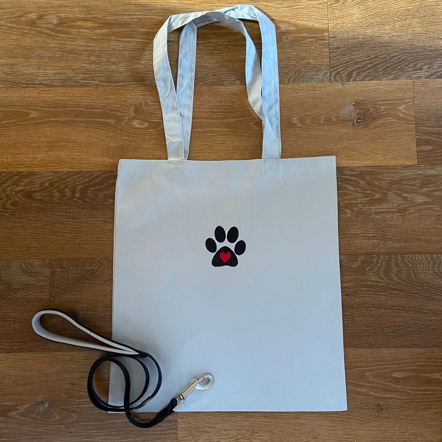Paw Print With Love Heart Embroidered Organic Cotton Tote Bag