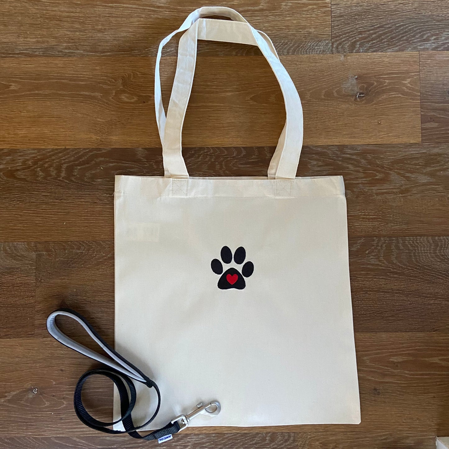 Paw Print With Love Heart Embroidered Organic Cotton Tote Bag
