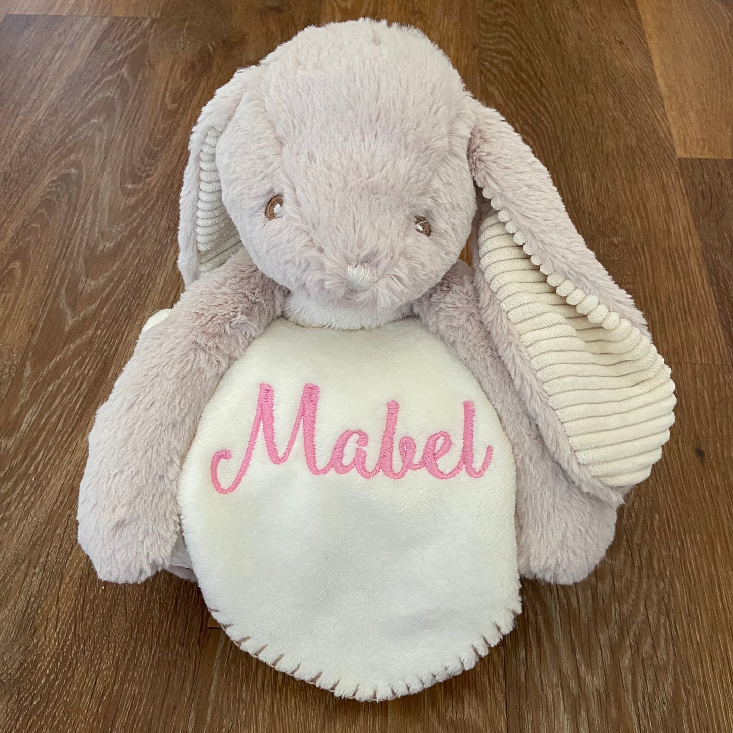 Fluffy Toy Rabbit with personalisable fleece embroidered blanket - Baby Gift - Christening Gift