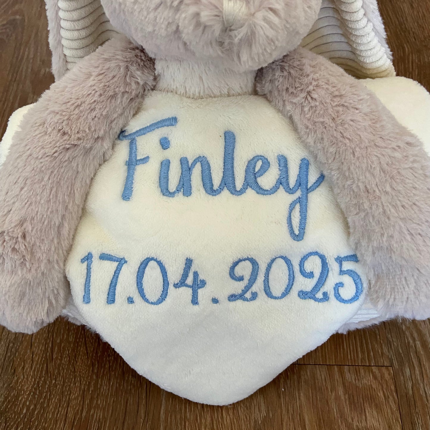 Fluffy Toy Rabbit with personalisable fleece embroidered blanket - Baby Gift - Christening Gift