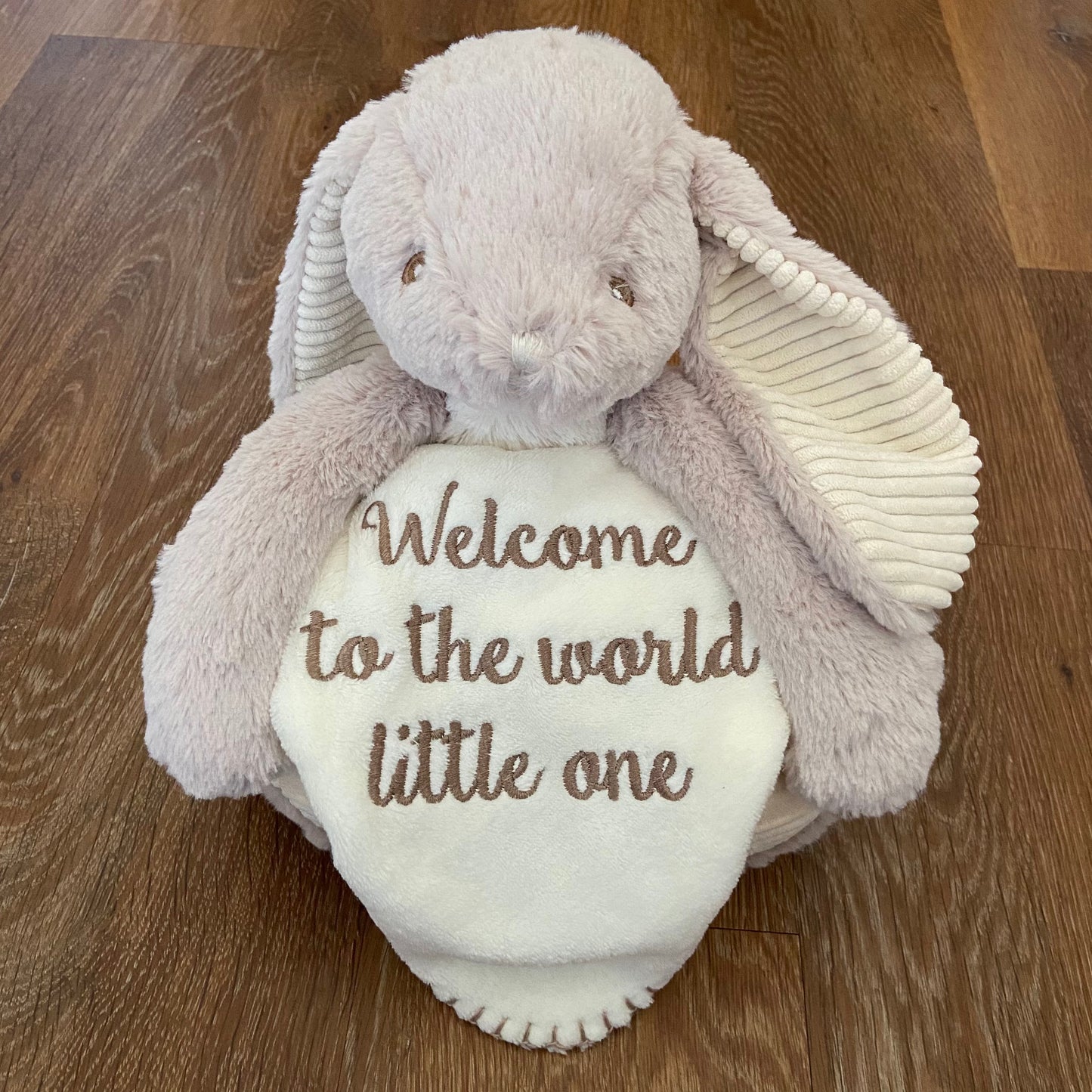 Fluffy Toy Rabbit with personalisable fleece embroidered blanket - Baby Gift - Christening Gift