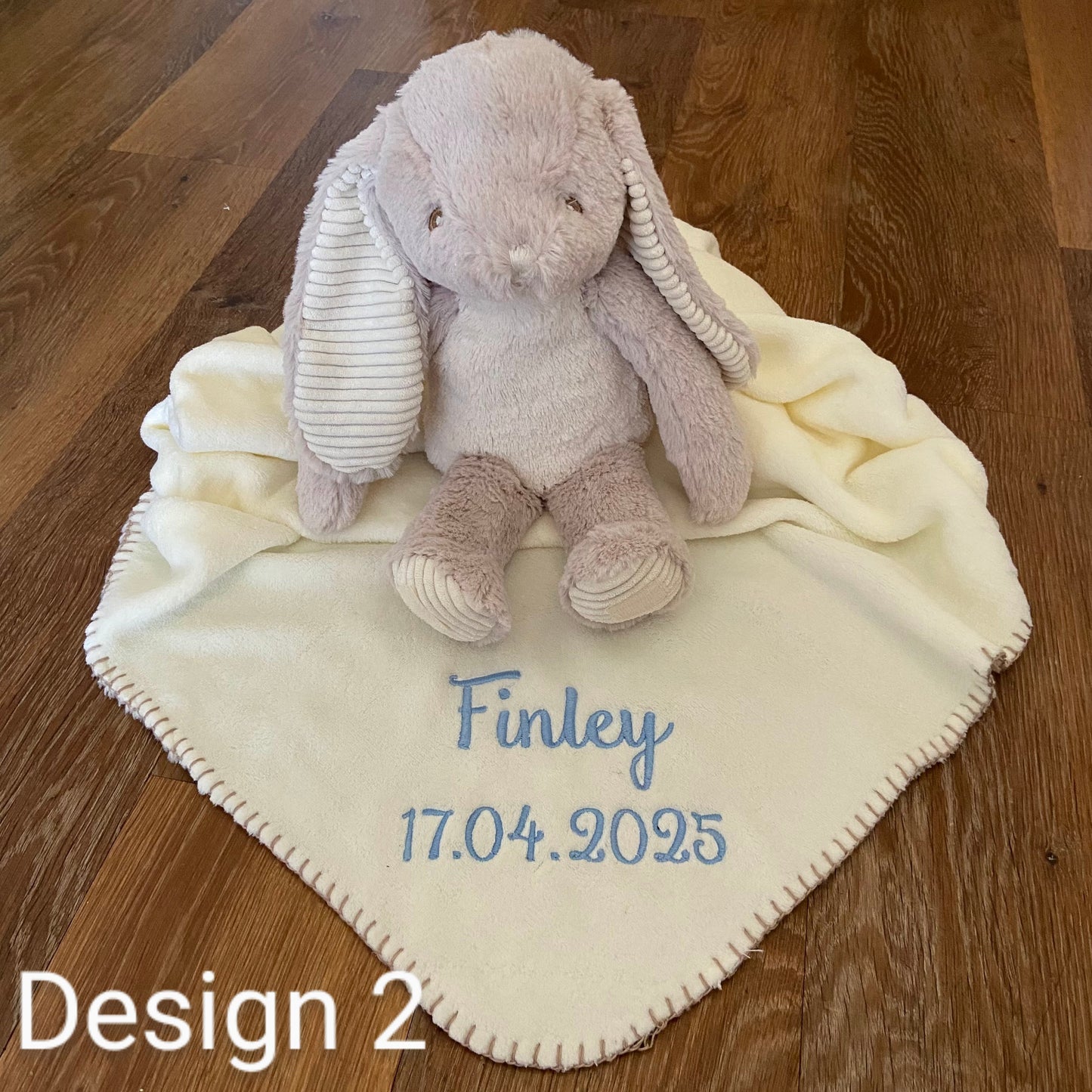 Fluffy Toy Rabbit with personalisable fleece embroidered blanket - Baby Gift - Christening Gift