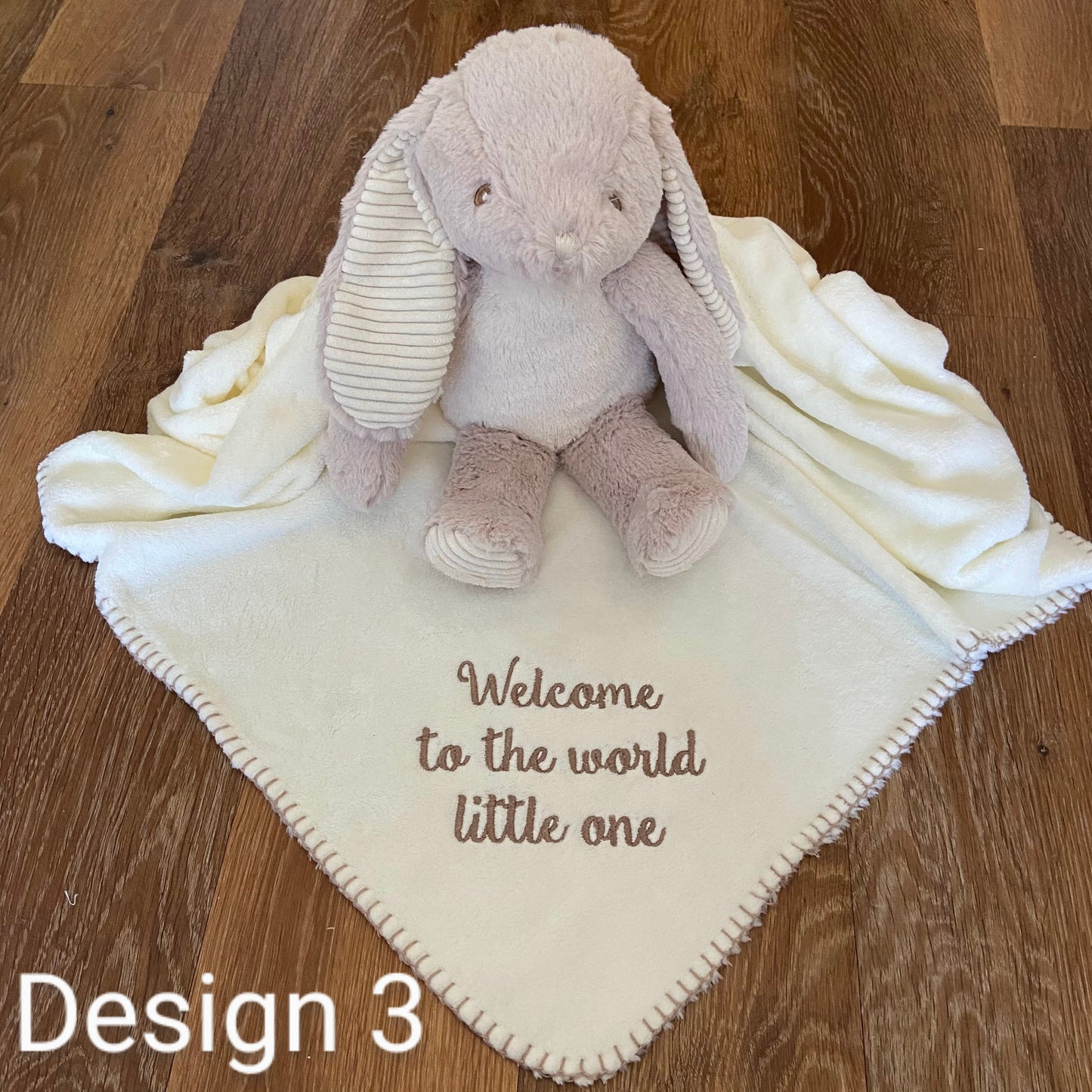 Fluffy Toy Rabbit with personalisable fleece embroidered blanket - Baby Gift - Christening Gift