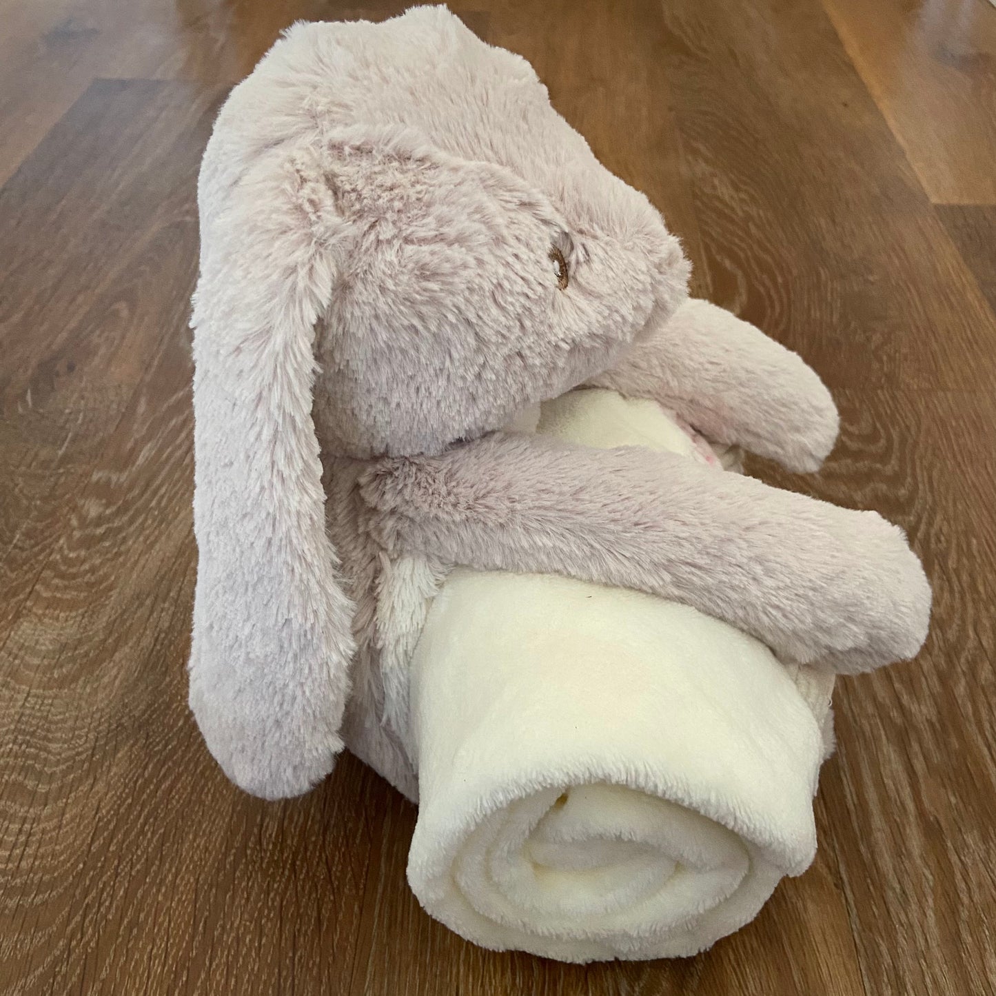 Fluffy Toy Rabbit with personalisable fleece embroidered blanket - Baby Gift - Christening Gift