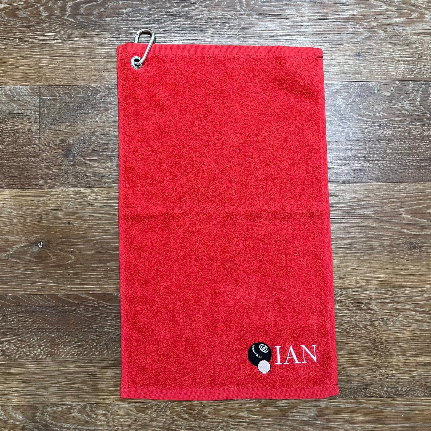Personalised Embroidered Cotton Bowls Sports Towel with Metal Clip. Gift Idea. Bowls Club