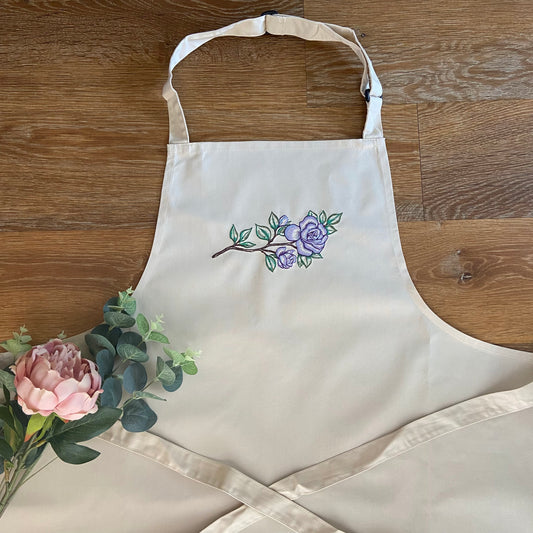 Embroidered Purple Rose Adults Unisex Apron with Adjustable Buckle