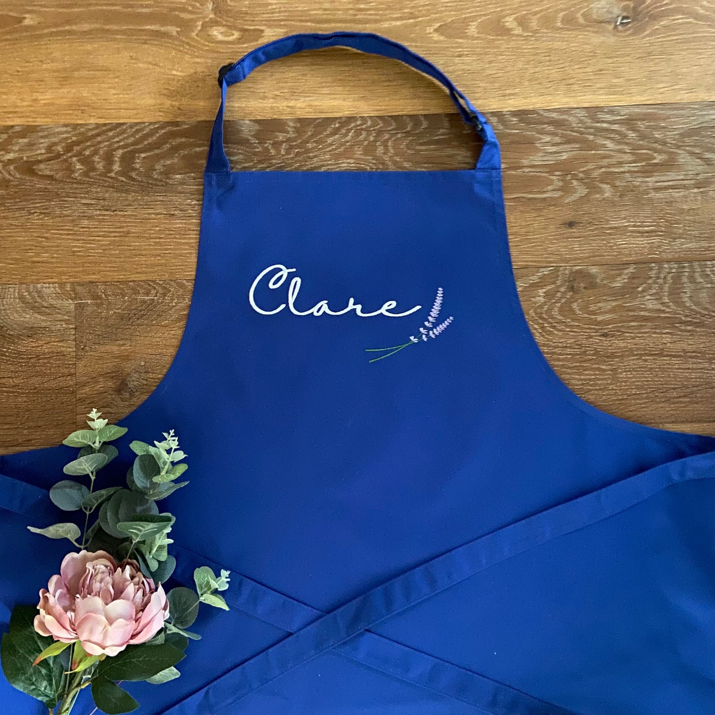 Personalised Embroidered Adults Apron with Lavender Sprig Design