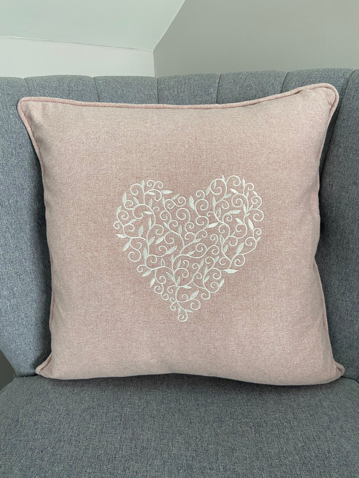 Detailed Heart Embroidered Cushion Cover - 45cm x 45cm