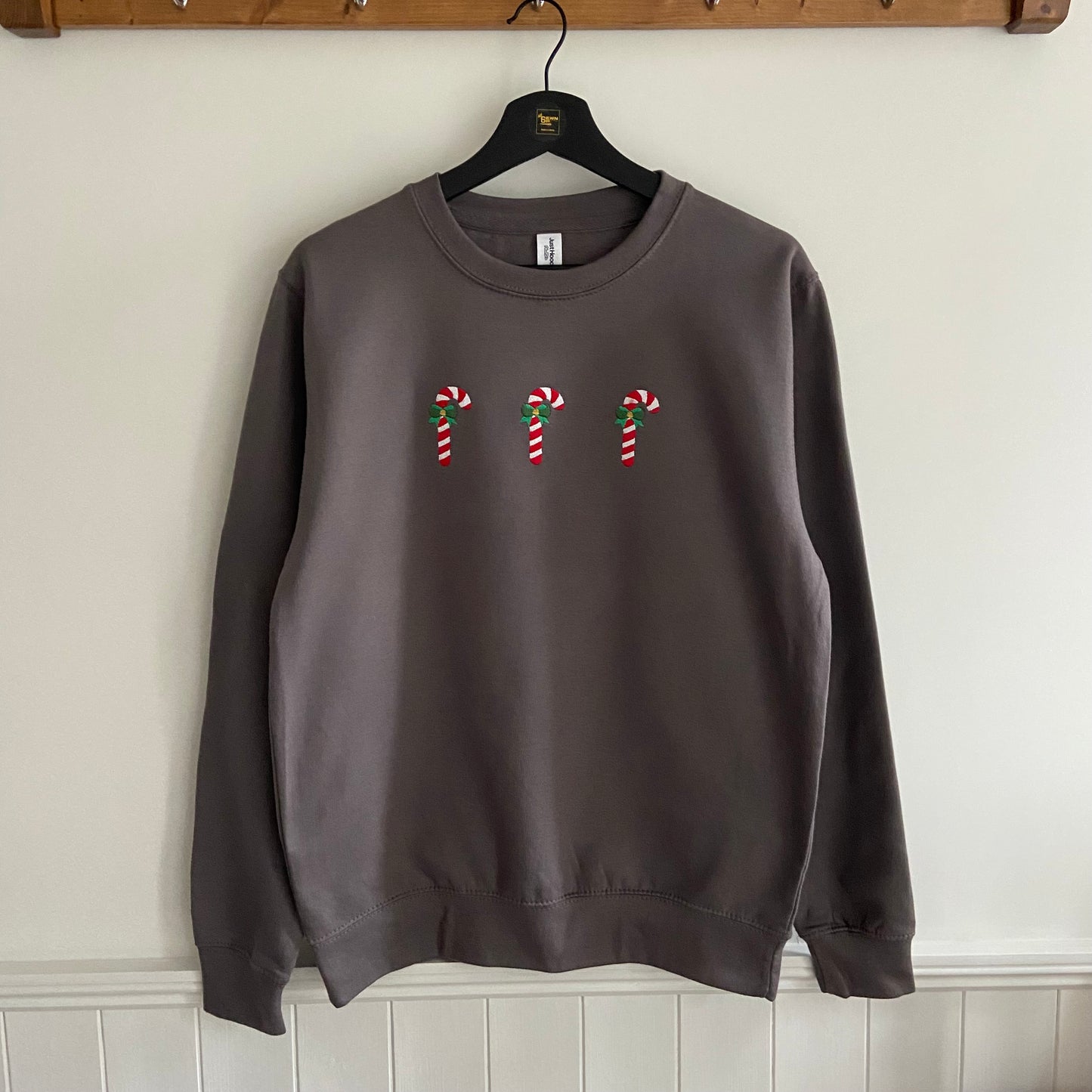 Christmas Candy Cane Design Adults Embroidered Unisex Sweatshirt