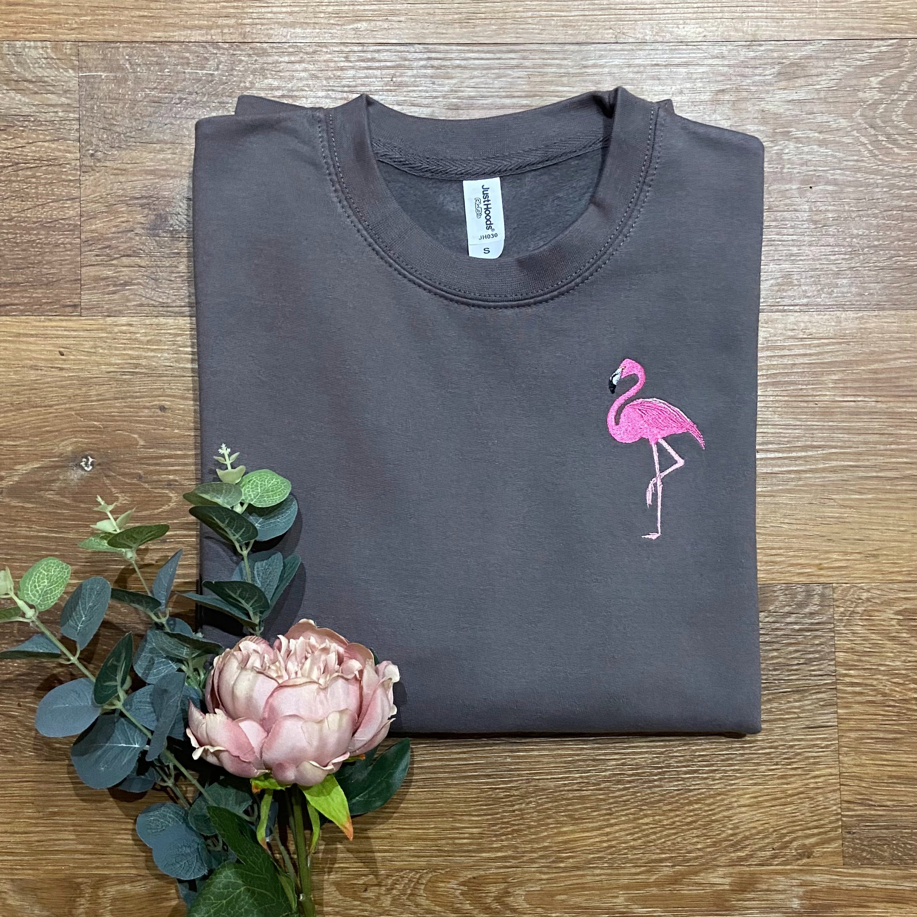 Flamingo Embroidered Unisex Adults Sweatshirt With Option of Additional Novelty Flaminingo Wording