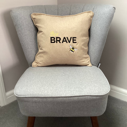 Bee Brave Embroidered Cushion Cover