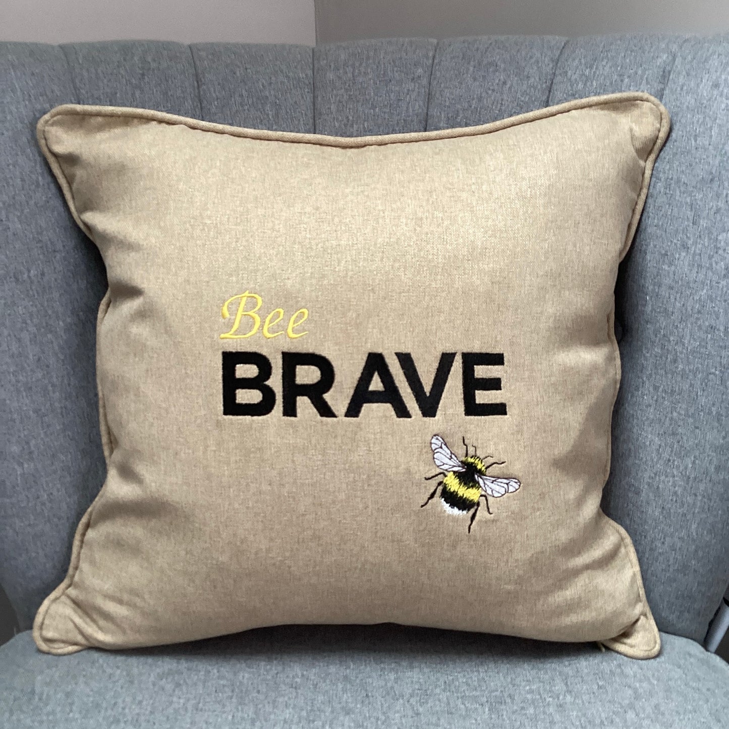Bee Brave Embroidered Cushion Cover
