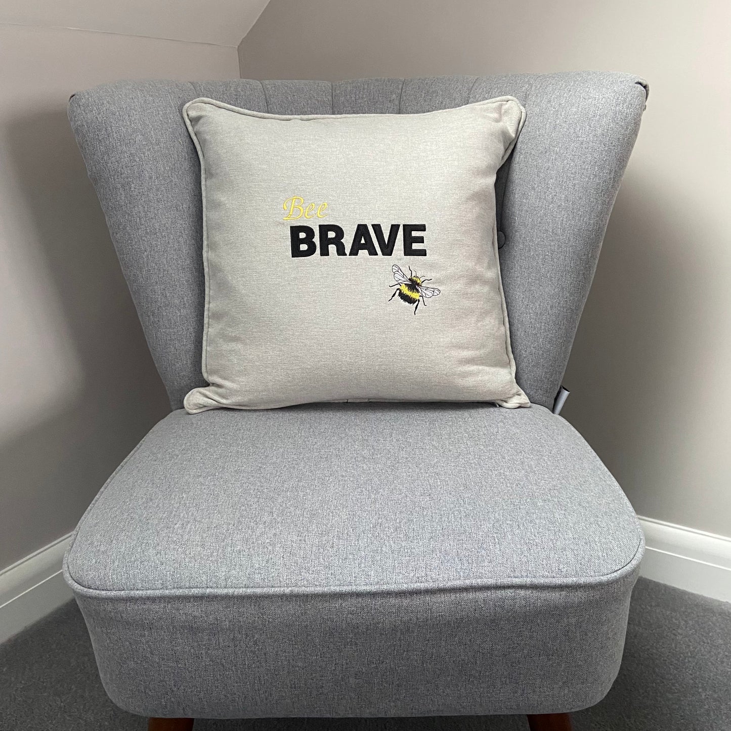 Bee Brave Embroidered Cushion Cover