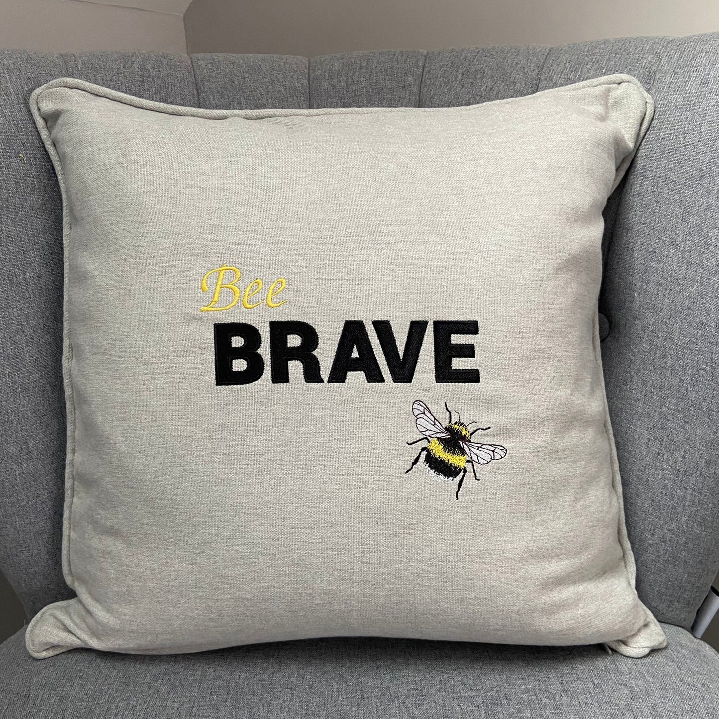 Bee Brave Embroidered Cushion Cover