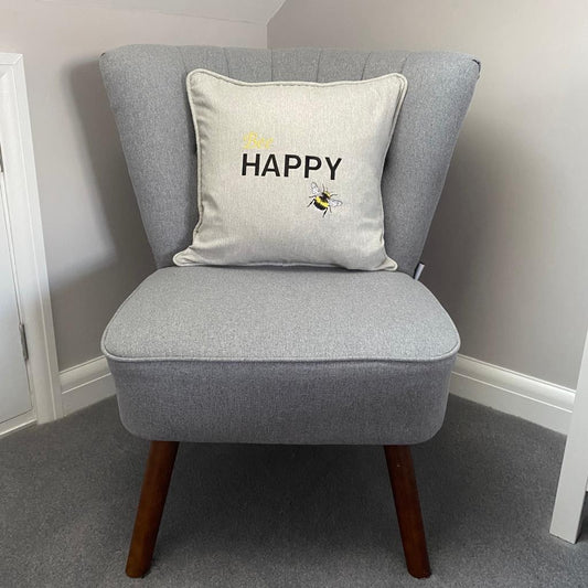 Bee Happy Embroidered Cushion Cover