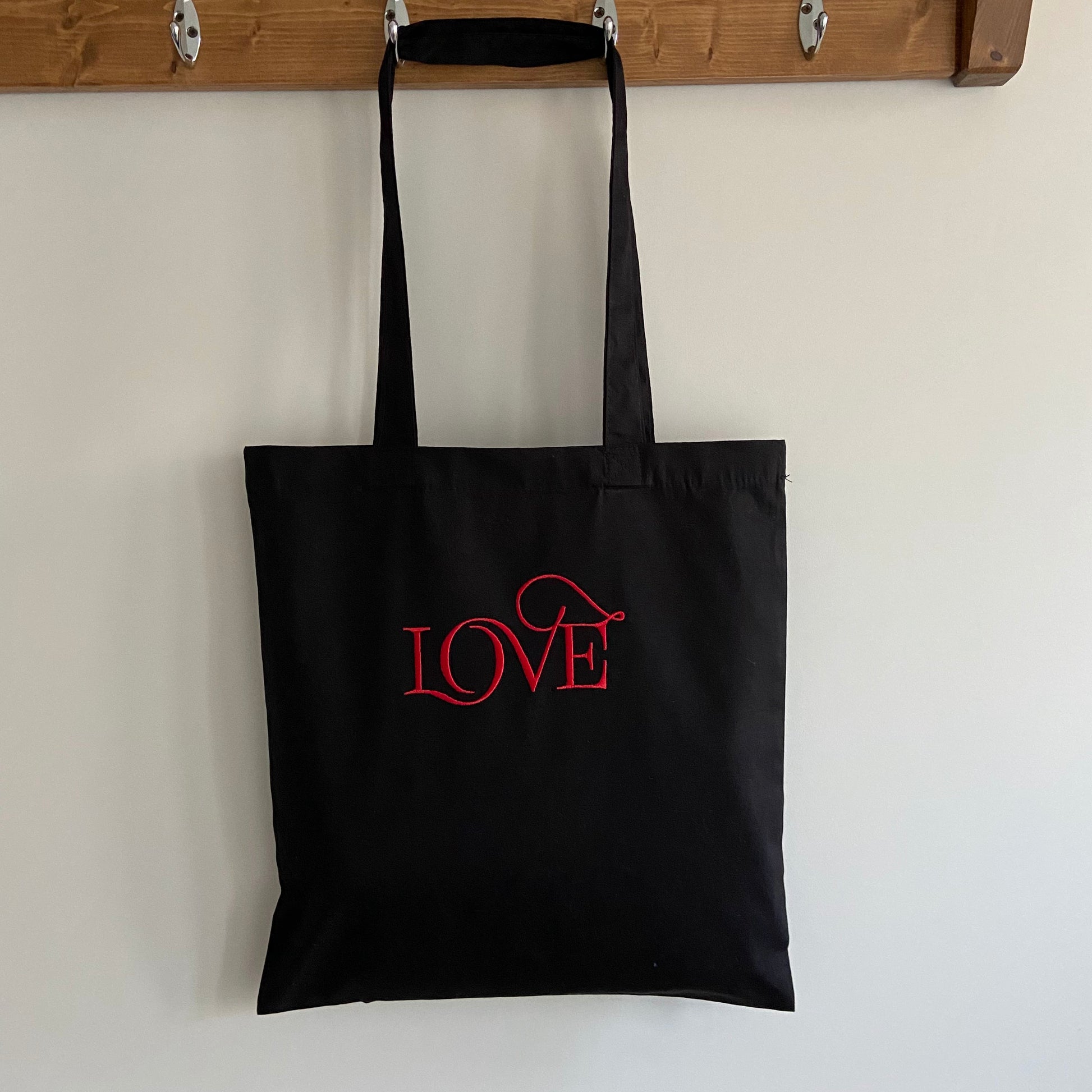 Love in Script Font Embroidered Organic Cotton Tote Bag