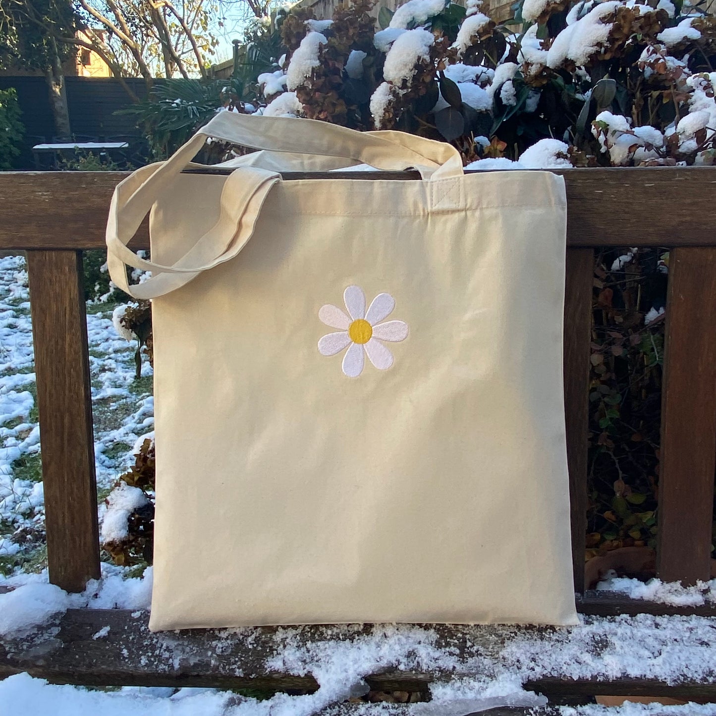 Daisy Embroidered Organic Cotton Tote Bag
