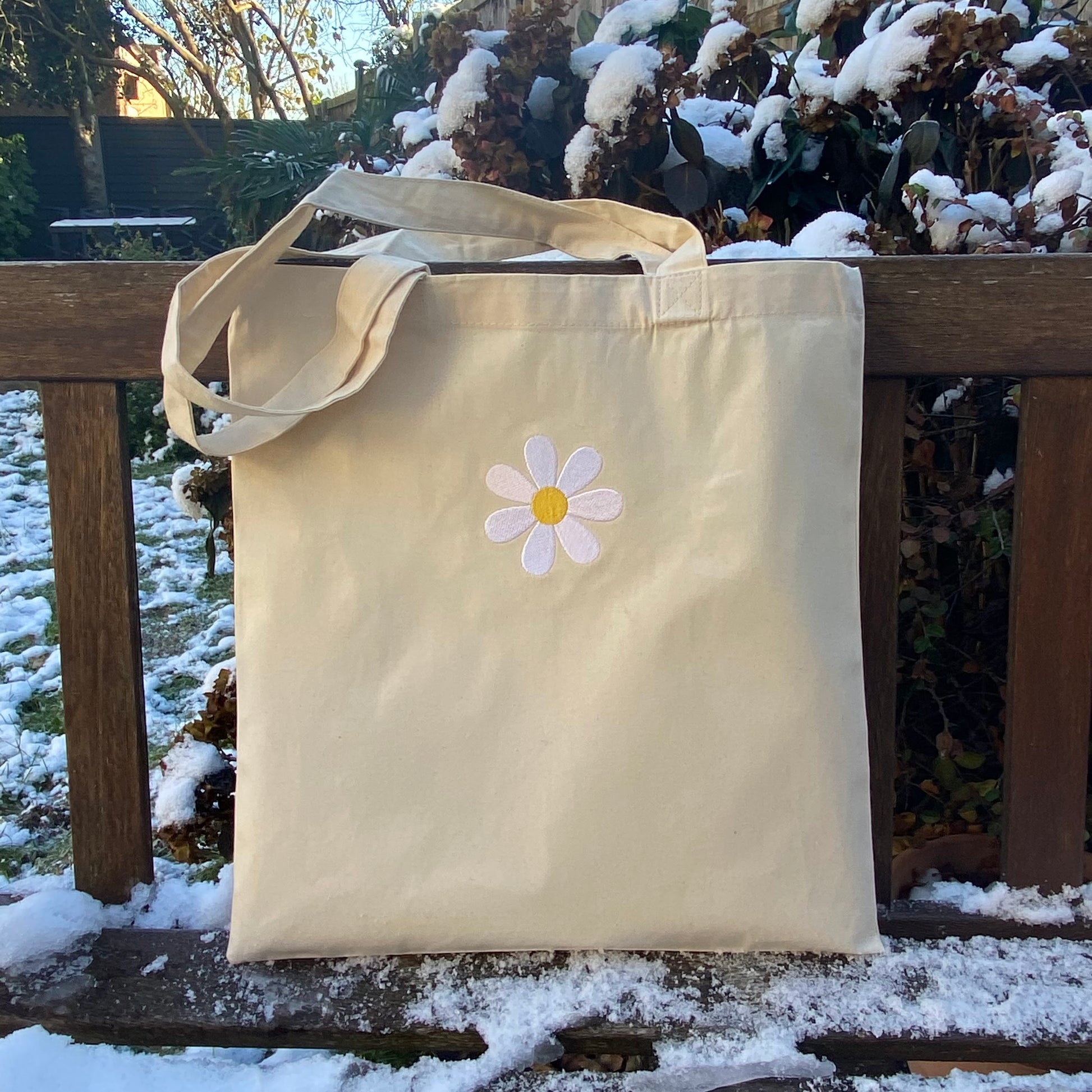 Daisy Embroidered Organic Cotton Tote Bag