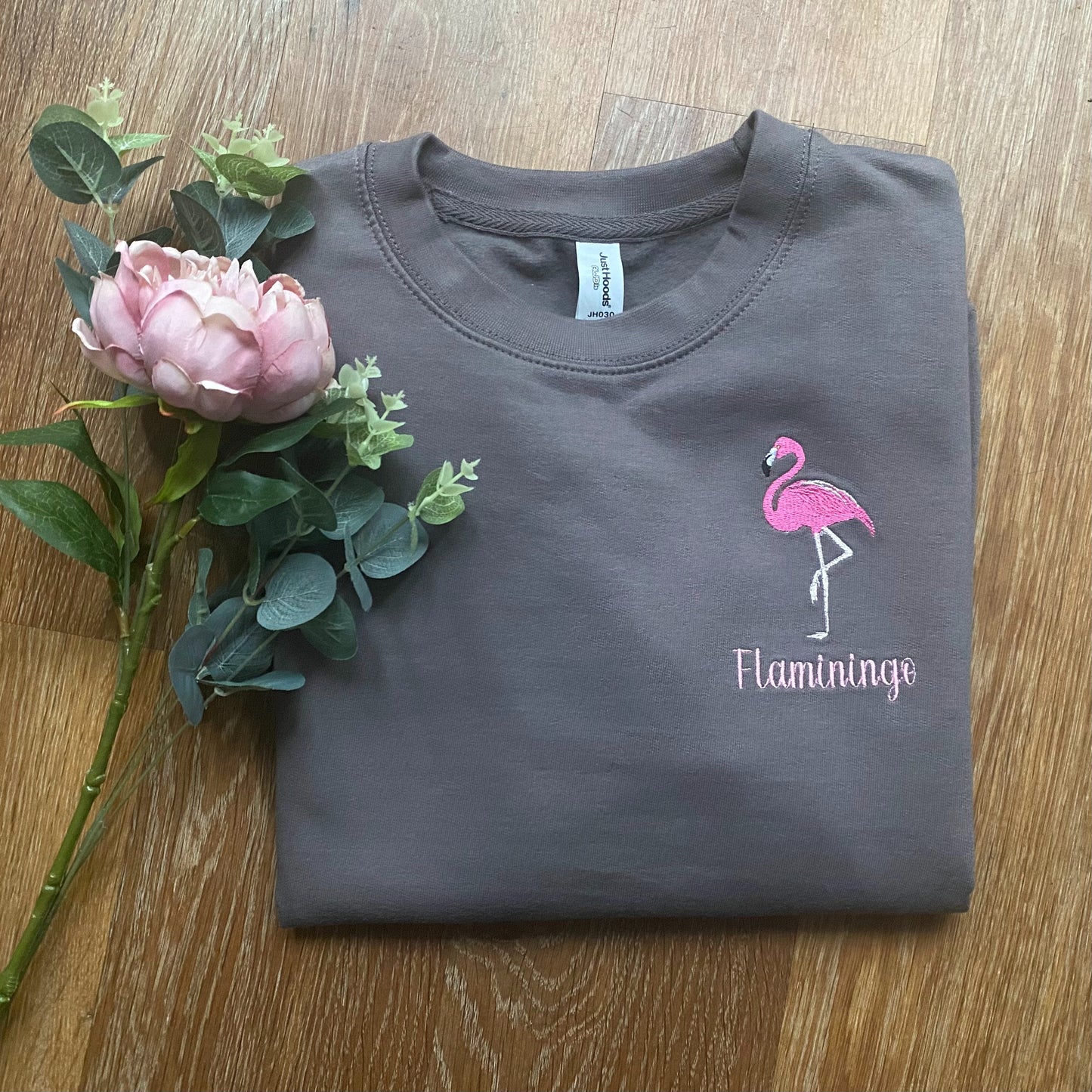 Flamingo Embroidered Unisex Adults Sweatshirt With Option of Additional Novelty "Flaminingo" Wording
