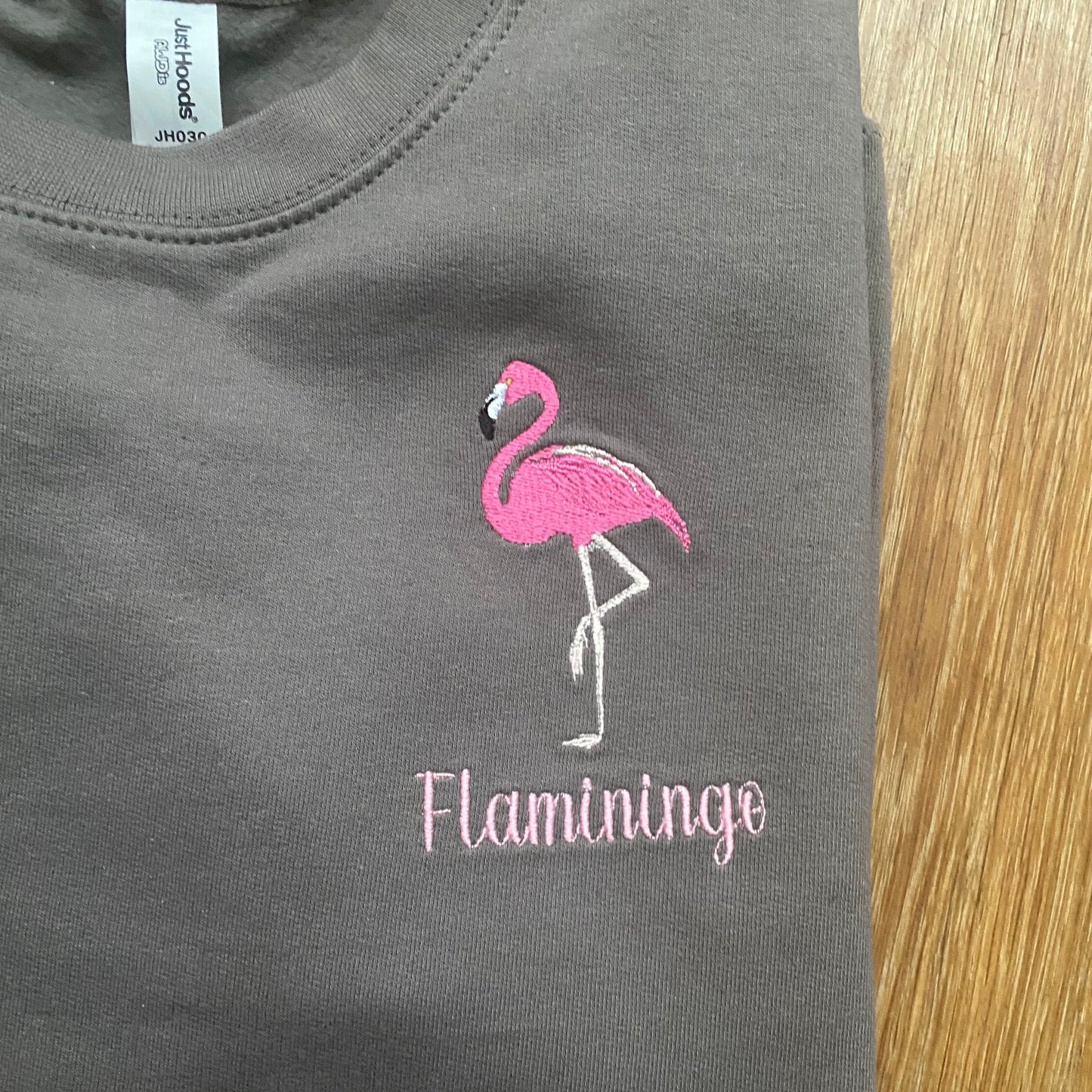 Flamingo Embroidered Unisex Adults Sweatshirt With Option of Additional Novelty "Flaminingo" Wording