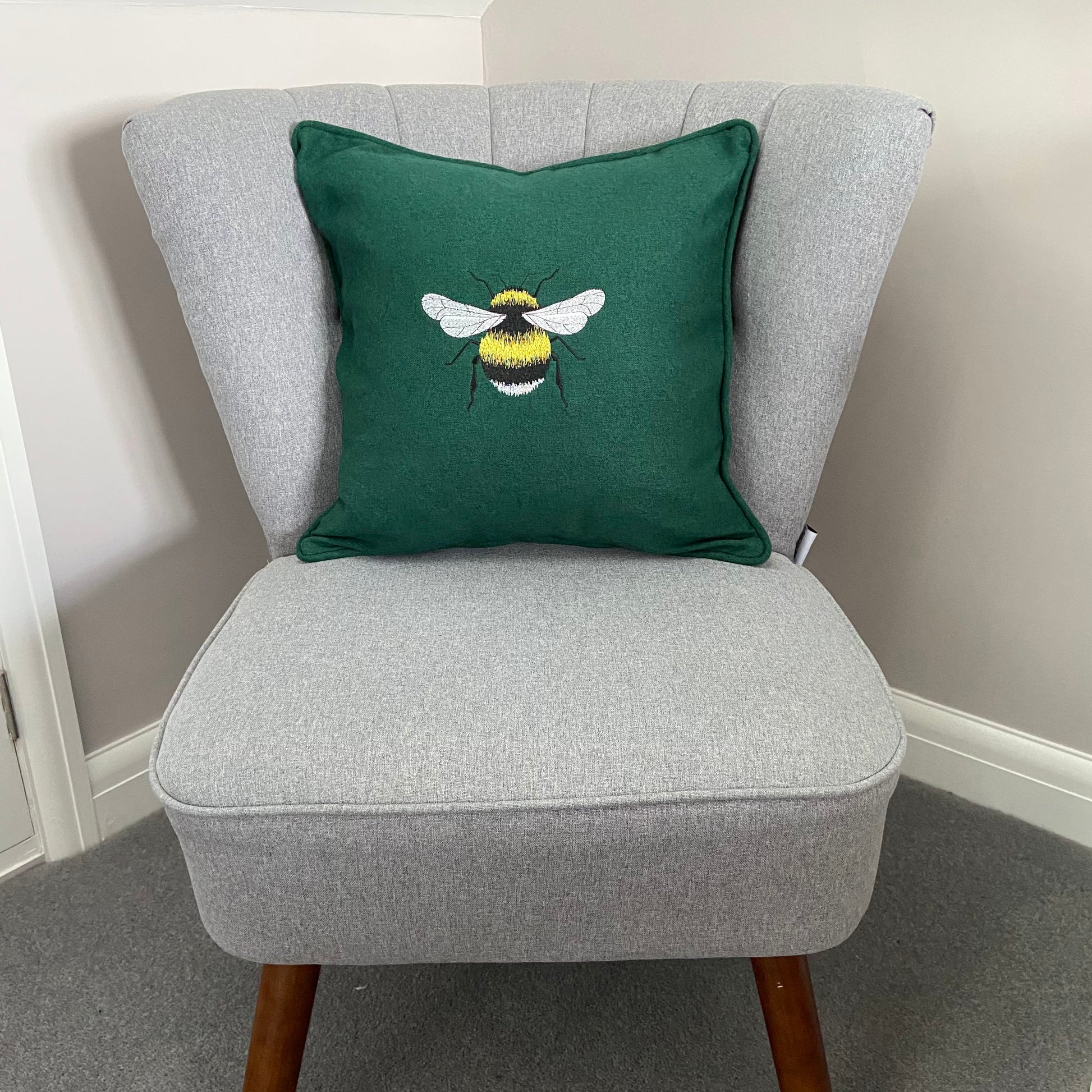 Bee Embroidered Cushion Cover