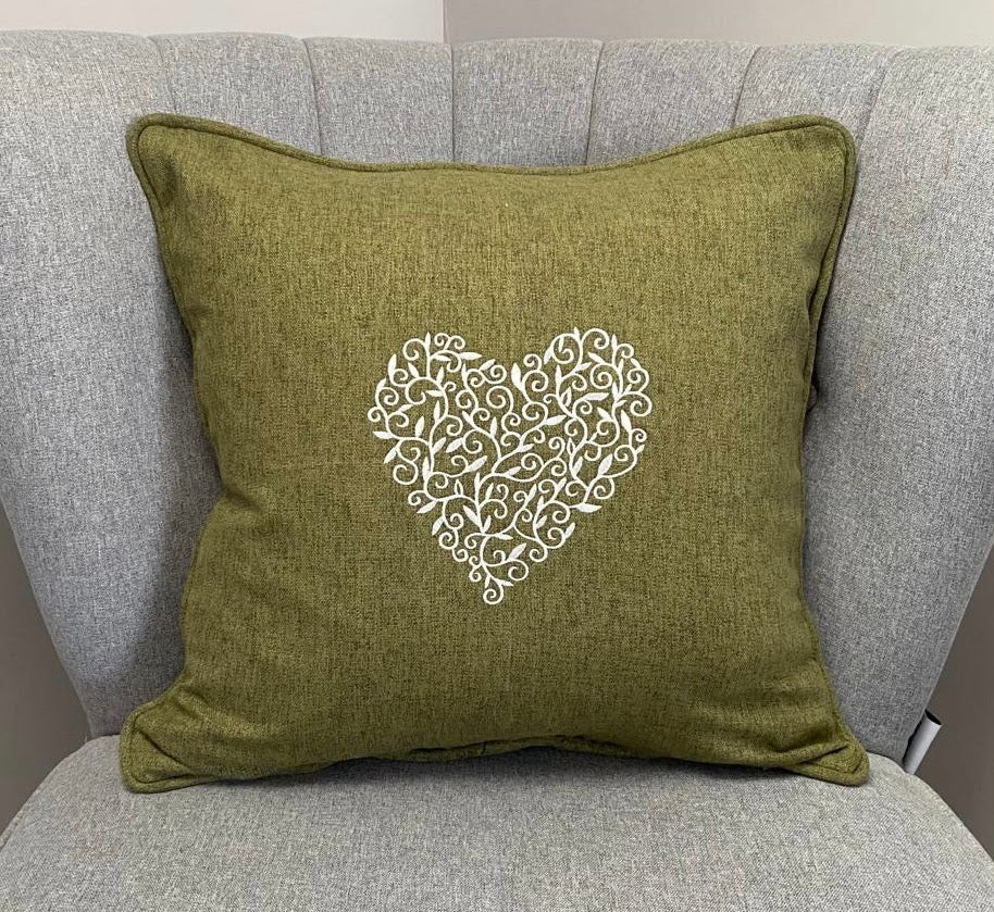 Detailed Heart Embroidered Cushion Cover